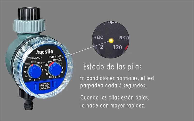 Indicador del estado de las baterías del temporizador de riego Aqualin